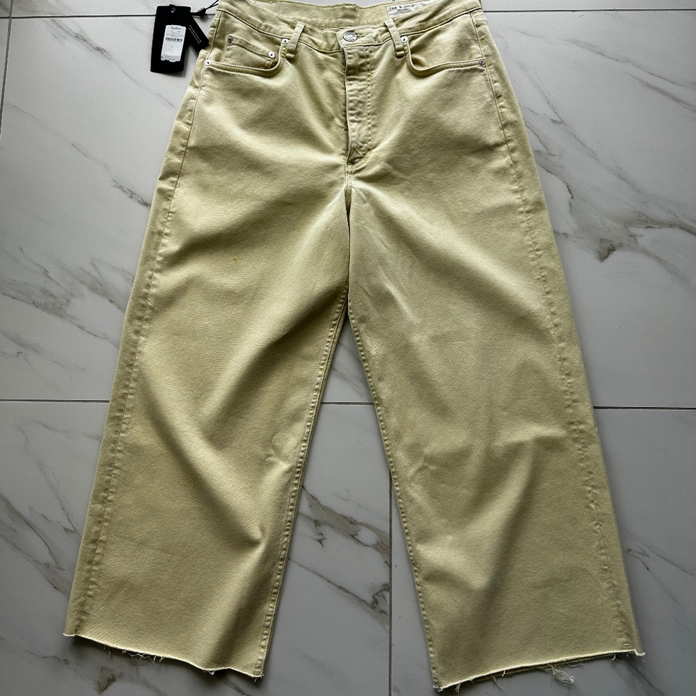 Rag & Bone The Andi Wide Leg Cropped Yellow Jeans NWT size 31